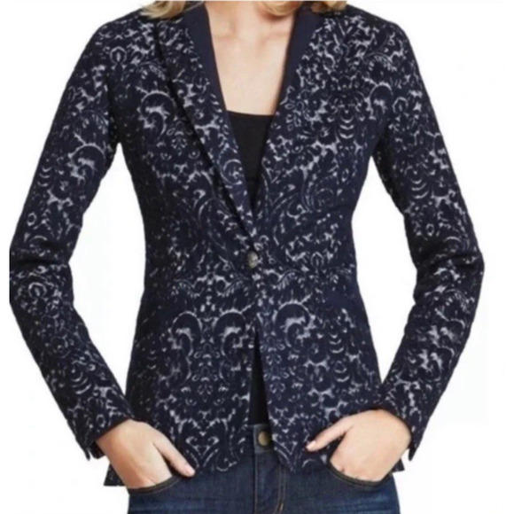 Cabi Jacquard Textured Blazer Womens Size 12 Blue Classic Career Preppy - Picture 1 of 9